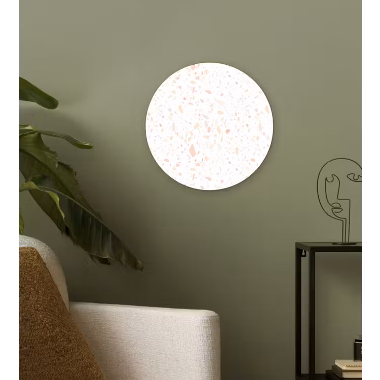 Terrazzo -  Patroon - Wit - Perzik Wandcirkel plexiglas klein 852 -sfeer3