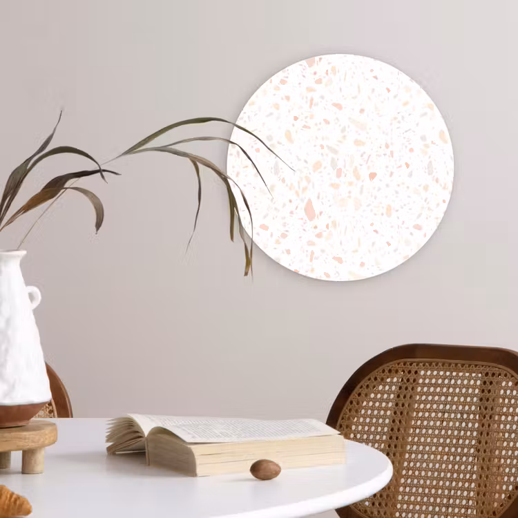Terrazzo -  Patroon - Wit - Perzik Wandcirkel plexiglas klein 852 -sfeer4