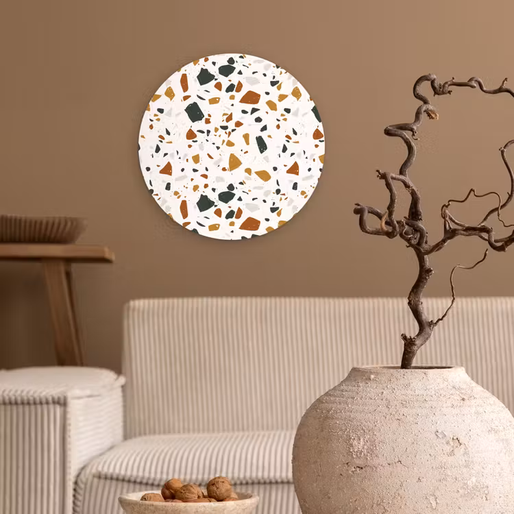 Terrazzo - Patroon - Wit - Terra Wandcirkel plexiglas klein 852 -sfeer1
