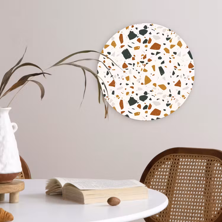 Terrazzo - Patroon - Wit - Terra Wandcirkel plexiglas klein 852 -sfeer4