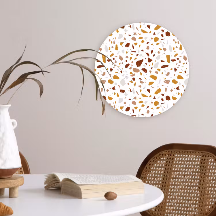 Terrazzo - Patroon - Wit - Urban Wandcirkel plexiglas klein 852 -sfeer4