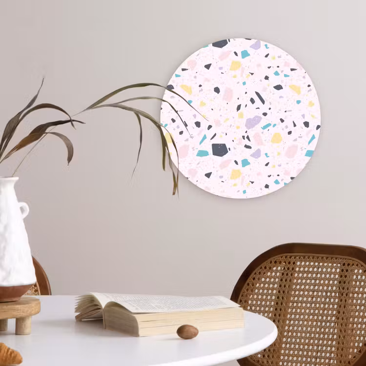 Terrazzo - Patroon - Zacht - Snoep Wandcirkel plexiglas klein 852 -sfeer4