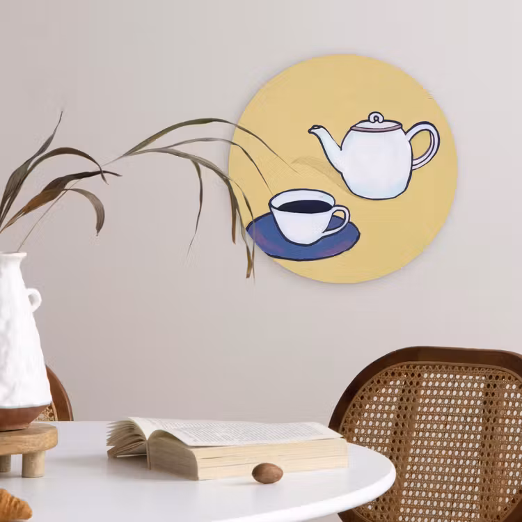 Theepot - Kopje - Beige - Illustratie Wandcirkel plexiglas klein -sfeer4