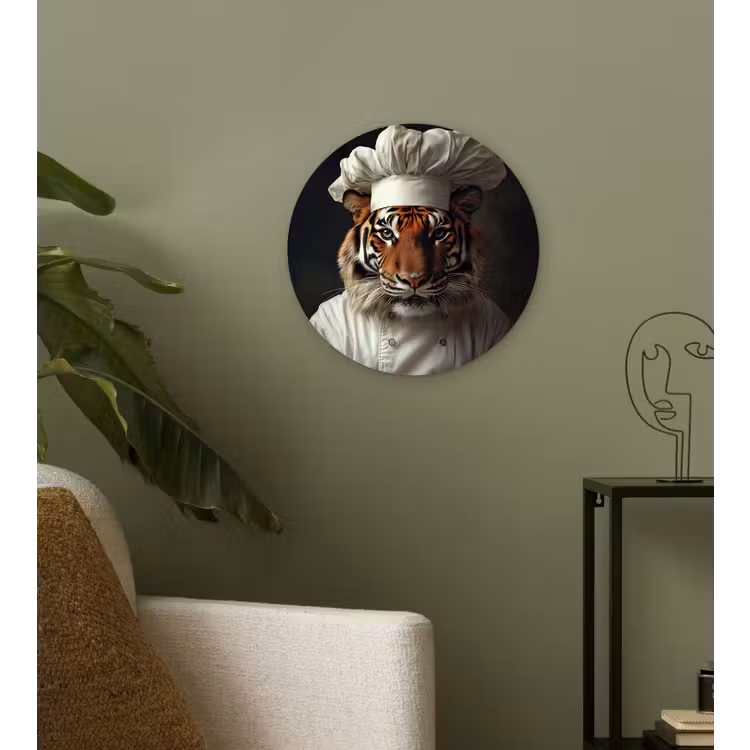 Tijger - Kokskleding - Bruin Wandcirkel plexiglas klein -sfeer3