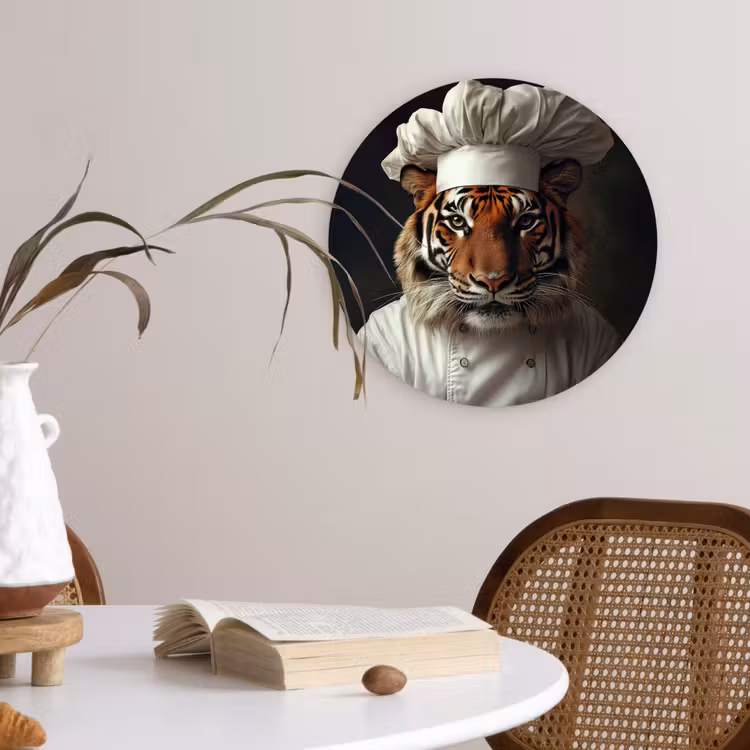 Tijger - Kokskleding - Bruin Wandcirkel plexiglas klein -sfeer4