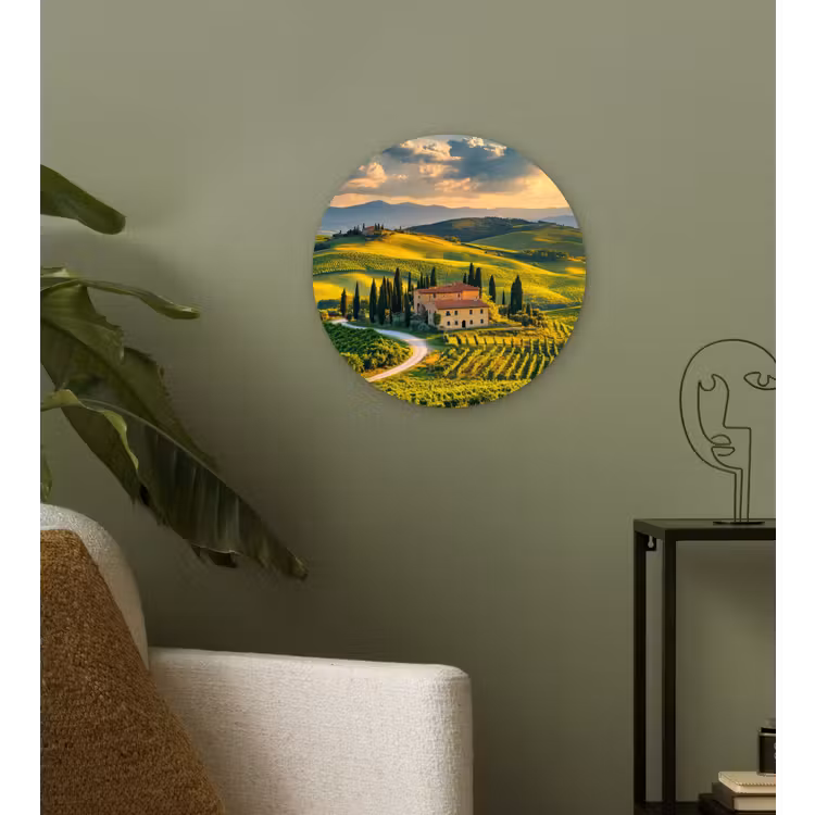 Toscane - Landschap - Wijngaarden Wandcirkel plexiglas klein -sfeer3
