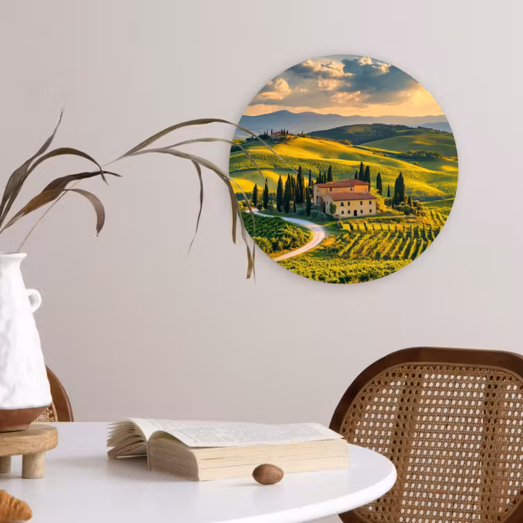 Toscane - Landschap - Wijngaarden Wandcirkel plexiglas klein -sfeer4