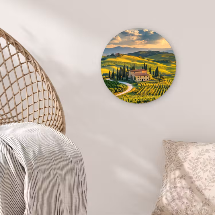 Toscane - Landschap - Wijngaarden Wandcirkel plexiglas klein -sfeer5