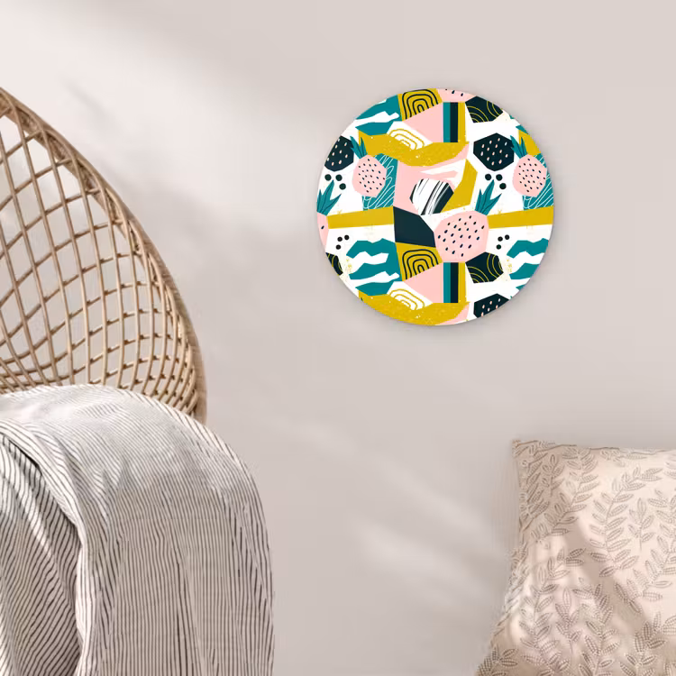 Tropisch - Abstract - Ananas - Geel - Groen - Roze Wandcirkel plexiglas klein 852 -sfeer5