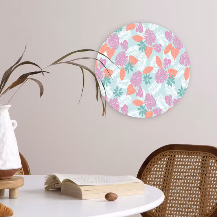 Tropisch - Bladeren - Pastel Wandcirkel plexiglas klein 852 -sfeer4