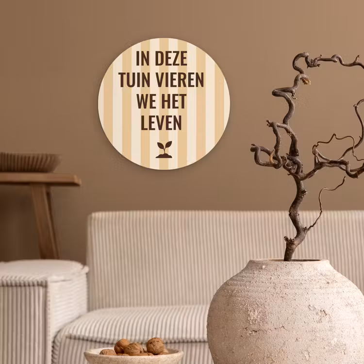 Tuin - Quote - Strepen - Zomer Wandcirkel plexiglas klein -sfeer1