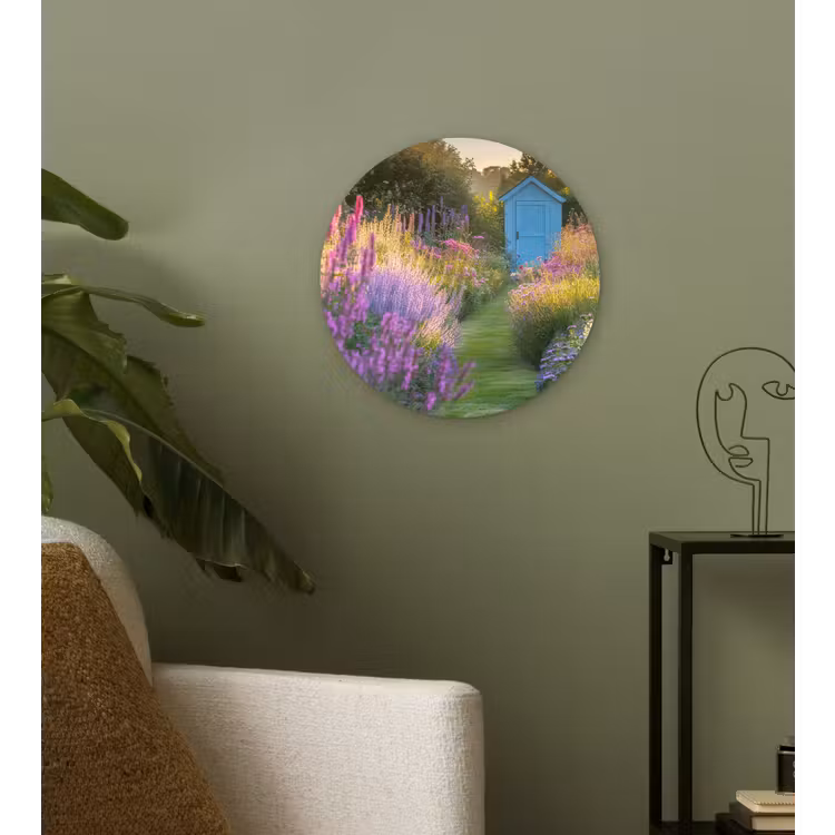 Tuinhuisje - Blauw - Bloemen Wandcirkel plexiglas klein -sfeer3