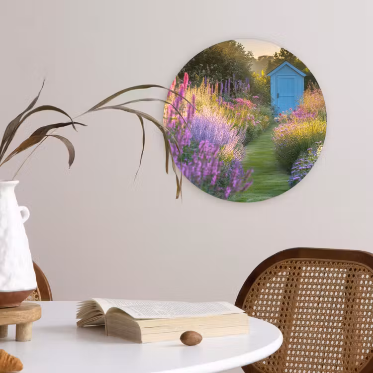 Tuinhuisje - Blauw - Bloemen Wandcirkel plexiglas klein -sfeer4