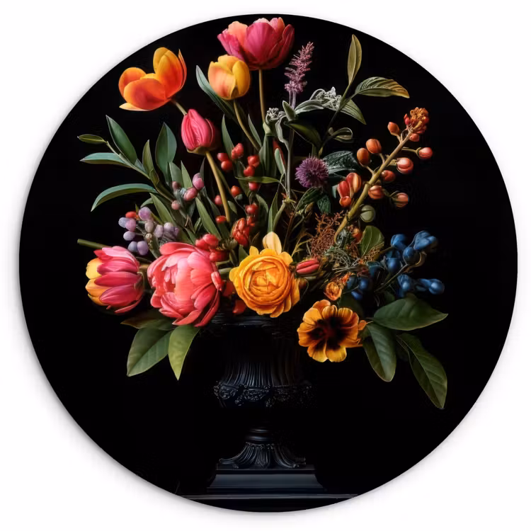 Tulpen - Bessen - Boeket - Vaas Wandcirkel plexiglas klein -3d