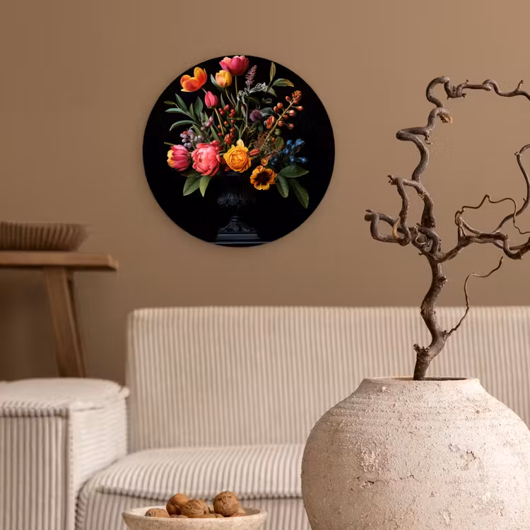Tulpen - Bessen - Boeket - Vaas Wandcirkel plexiglas klein -sfeer1