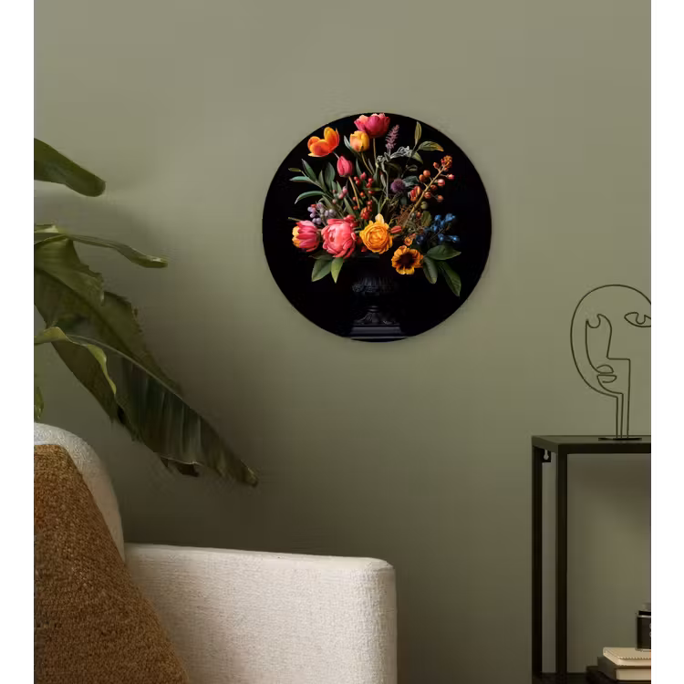 Tulpen - Bessen - Boeket - Vaas Wandcirkel plexiglas klein -sfeer3