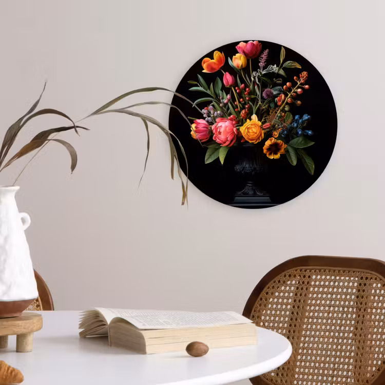 Tulpen - Bessen - Boeket - Vaas Wandcirkel plexiglas klein -sfeer4