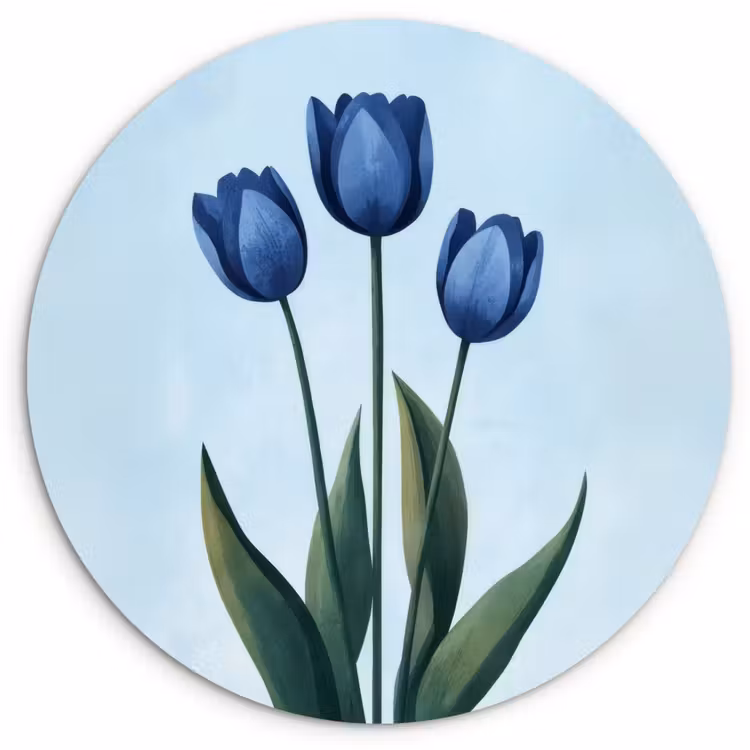Tulpen - Blauw - Bladeren Wandcirkel plexiglas klein -3d