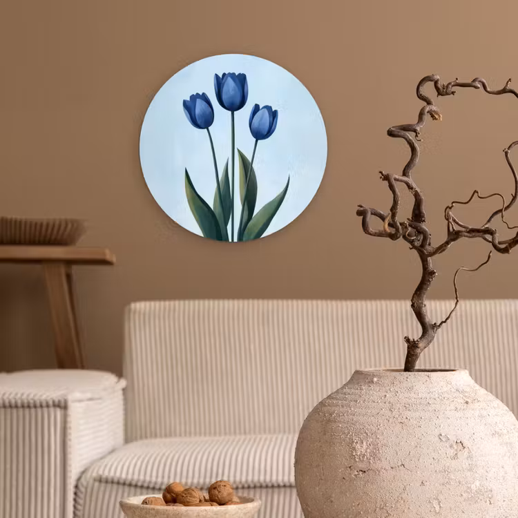 Tulpen - Blauw - Bladeren Wandcirkel plexiglas klein -sfeer1