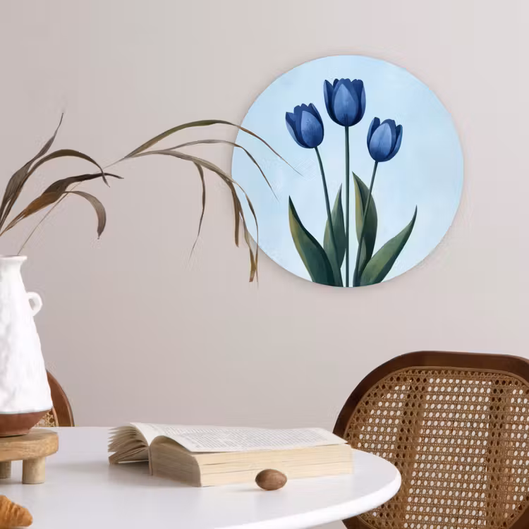 Tulpen - Blauw - Bladeren Wandcirkel plexiglas klein -sfeer4