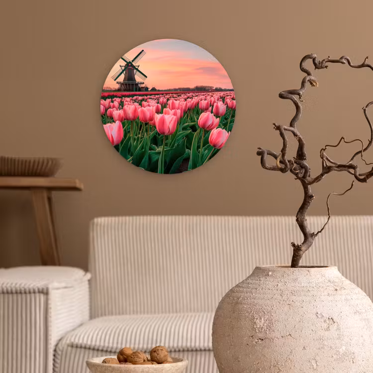 Tulpen - Molen - Nederland Wandcirkel plexiglas klein -sfeer1
