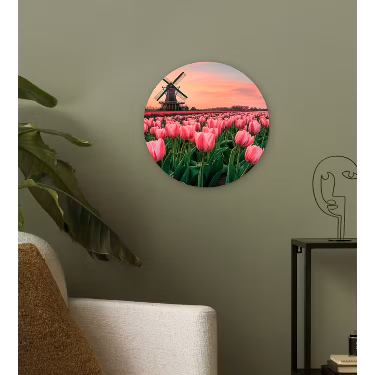 Tulpen - Molen - Nederland Wandcirkel plexiglas klein -sfeer3