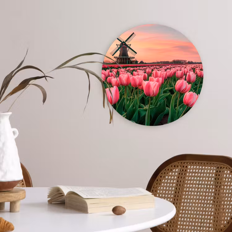 Tulpen - Molen - Nederland Wandcirkel plexiglas klein -sfeer4