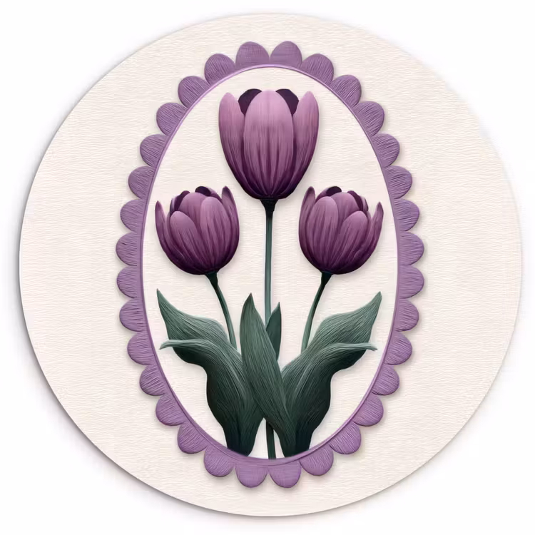 Tulpen - Paars - Lijst - Bladeren Wandcirkel plexiglas klein -3d