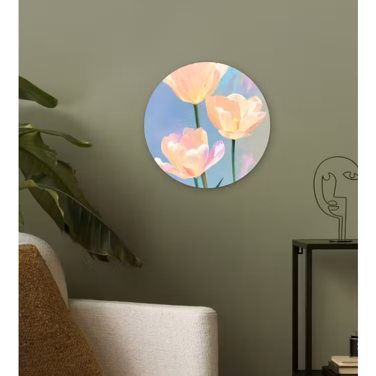 Tulpen - Roze accenten - Blauw Wandcirkel plexiglas klein -sfeer3