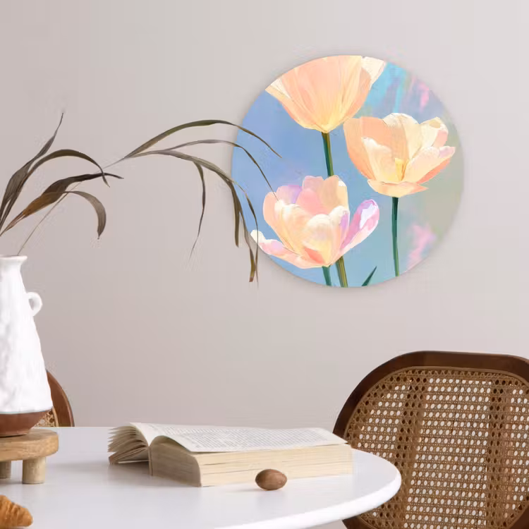 Tulpen - Roze accenten - Blauw Wandcirkel plexiglas klein -sfeer4