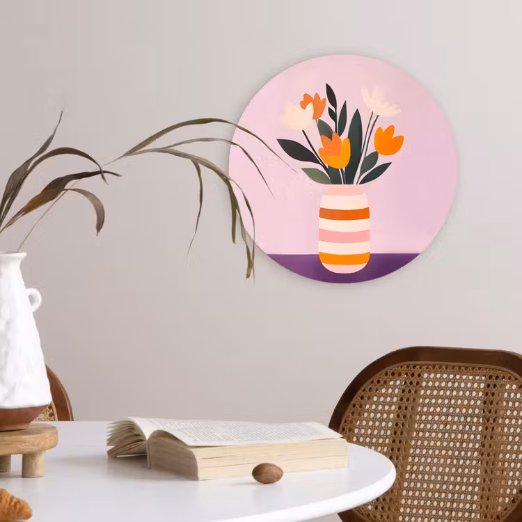 Tulpen - Vaas - Strepen - Paars Wandcirkel plexiglas klein -sfeer4