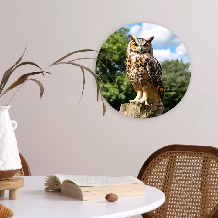 Uil - Boomstronk - Bos - Lucht Wandcirkel plexiglas klein -sfeer4