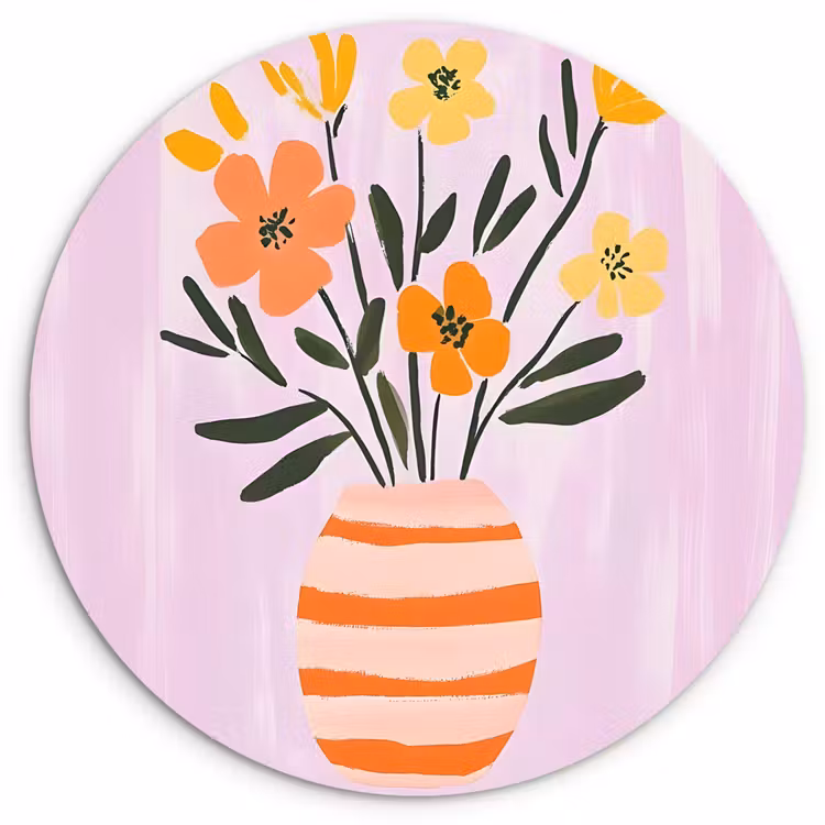 Vaas - Gestreept - Bloemen - Oranje Wandcirkel plexiglas klein -3d