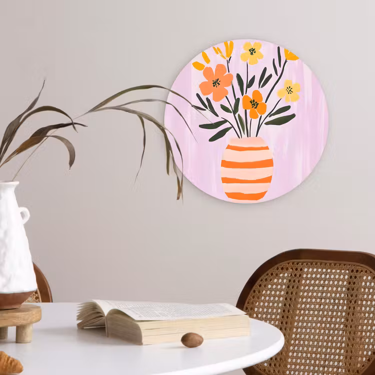 Vaas - Gestreept - Bloemen - Oranje Wandcirkel plexiglas klein -sfeer4