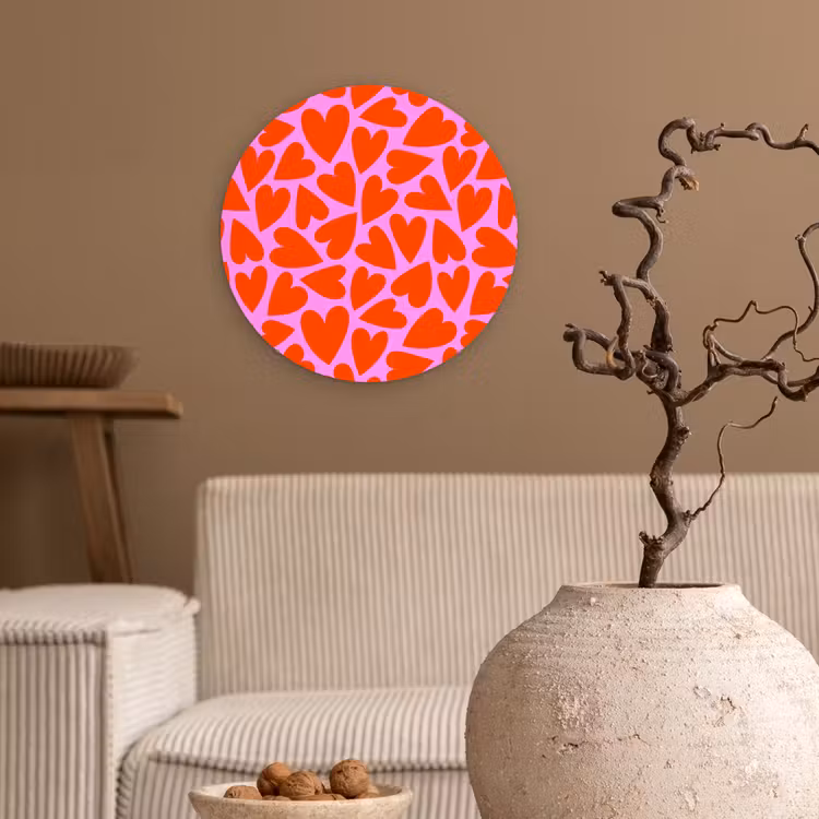 Valentijn - Patroon - Roze - Rood Wandcirkel plexiglas klein 852 -sfeer1