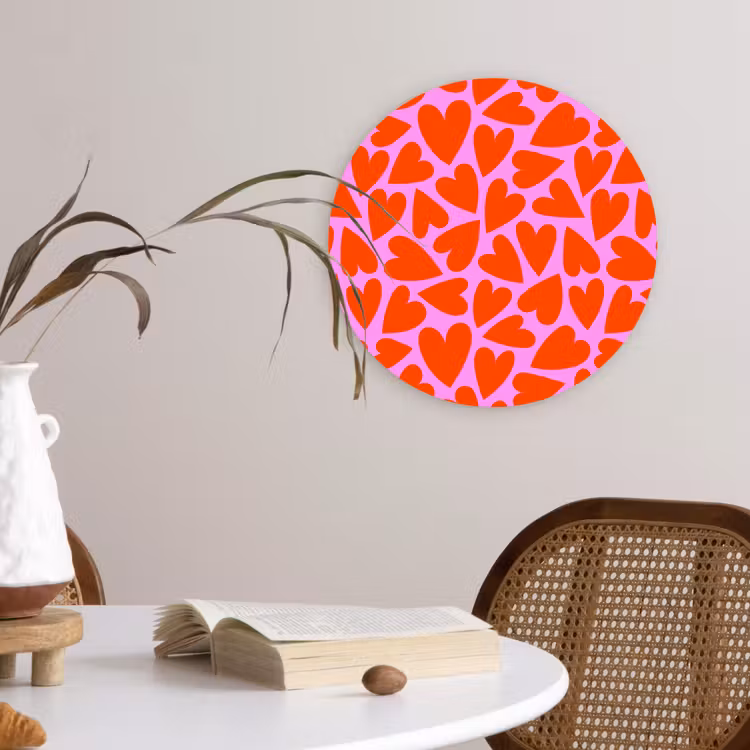 Valentijn - Patroon - Roze - Rood Wandcirkel plexiglas klein 852 -sfeer4
