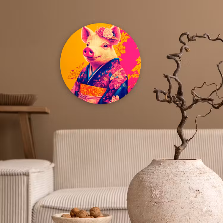 Varken - Bloemkroon - Kimono - Abstract Wandcirkel plexiglas klein -sfeer1
