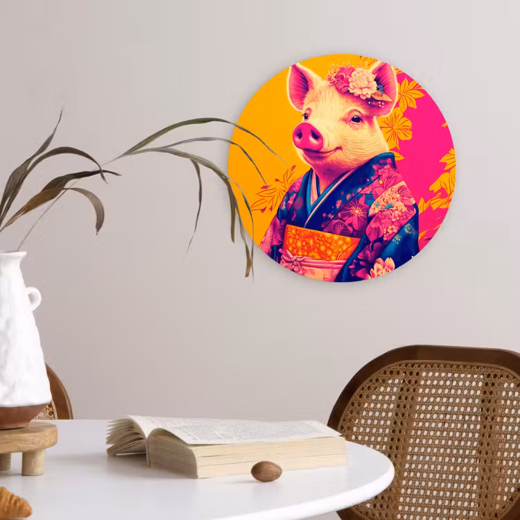 Varken - Bloemkroon - Kimono - Abstract Wandcirkel plexiglas klein -sfeer4
