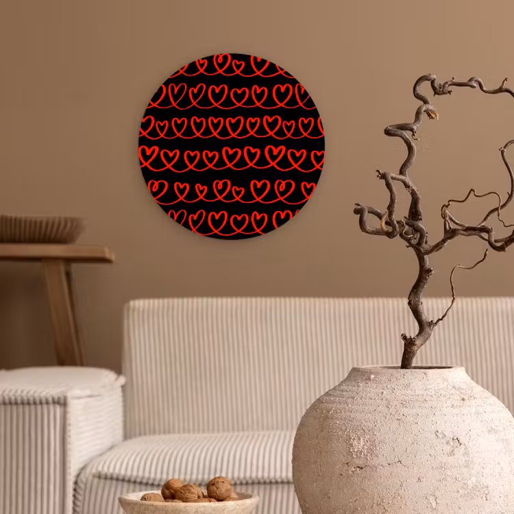 Verweven - Harten - Zwart - Rood Wandcirkel plexiglas klein 852 -sfeer1