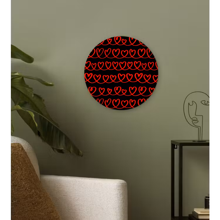 Verweven - Harten - Zwart - Rood Wandcirkel plexiglas klein 852 -sfeer3