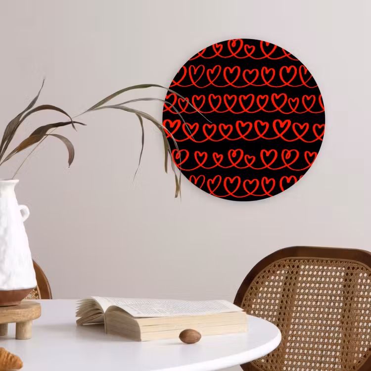 Verweven - Harten - Zwart - Rood Wandcirkel plexiglas klein 852 -sfeer4
