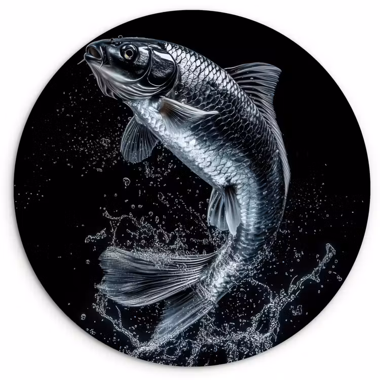 Vis - Koi - Zwart - Water Wandcirkel plexiglas klein -3d