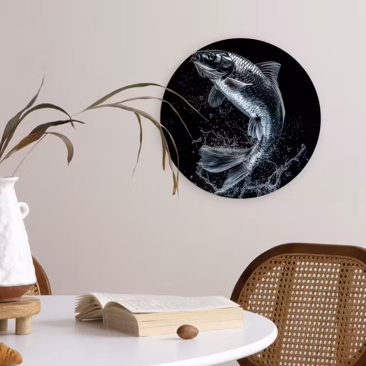 Vis - Koi - Zwart - Water Wandcirkel plexiglas klein -sfeer4