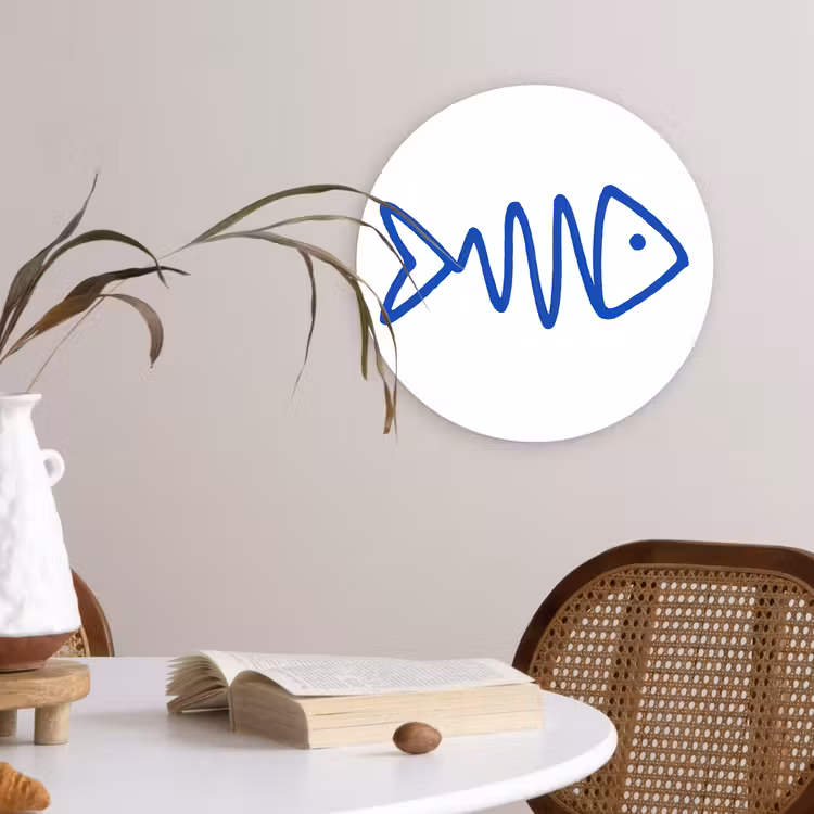 Vis - Minimalistisch - Blauw - Lijn Wandcirkel plexiglas klein -sfeer4