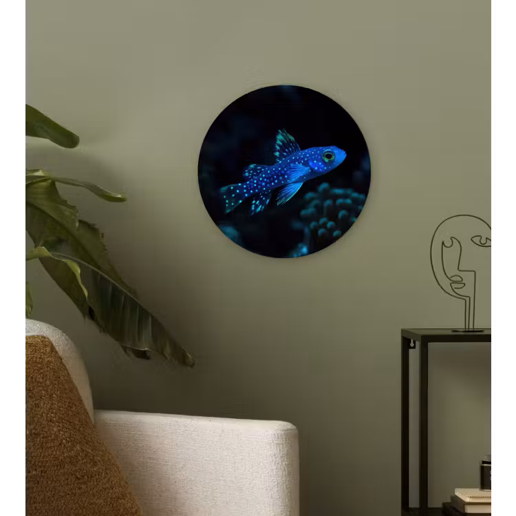 Vis - Stippen - Koraal - Blauw Wandcirkel plexiglas klein -sfeer3