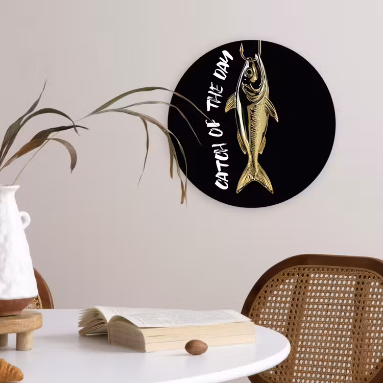 Vis - Zwart - Goud - Tekst Wandcirkel plexiglas klein -sfeer4