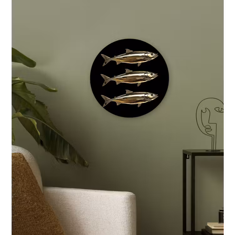 Vissen - Goud - Zwart Wandcirkel plexiglas klein -sfeer3