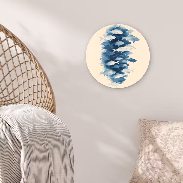 Vissen - Minimalistisch - Blauw Wandcirkel plexiglas klein -sfeer5