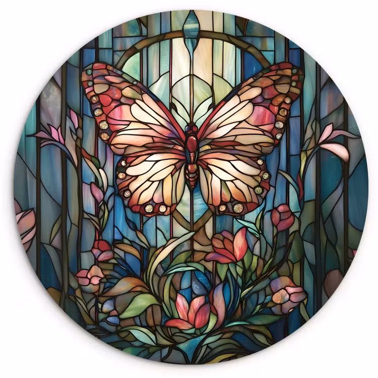 Vlinder - Roze - Bloemen - Bladeren Wandcirkel plexiglas klein -3d