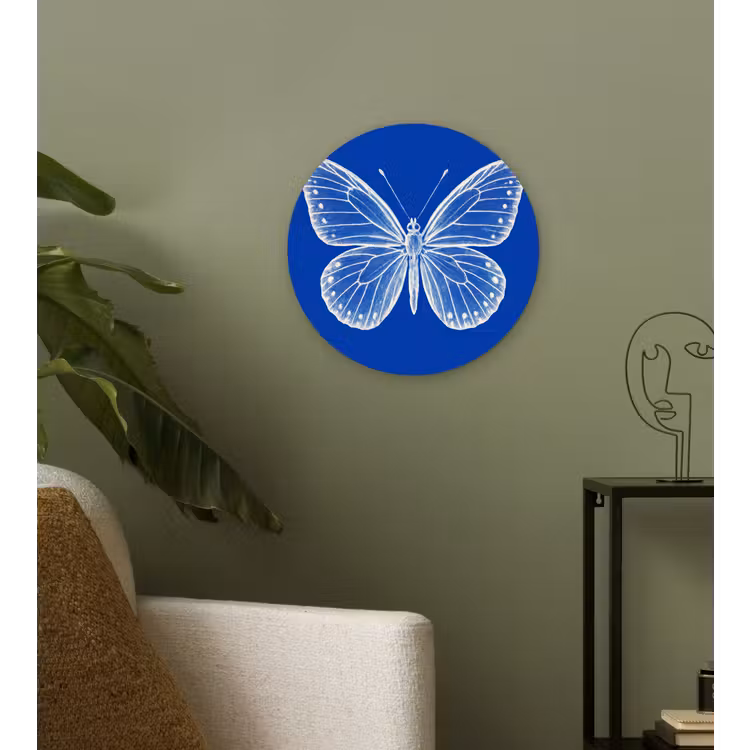 Vlinder - Wit - Getekend - Stippen Wandcirkel plexiglas klein -sfeer3